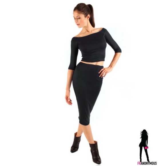 Black Stretch High Waisted Pencil Skirt - Picture 3 of 4